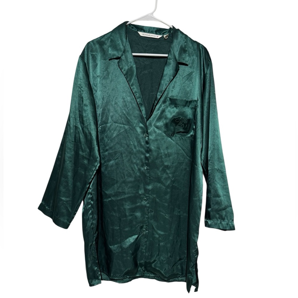 Victorias Secret Dark Green‎ Satin Sleep Shirt Nightgown Sexy Christmas Holiday